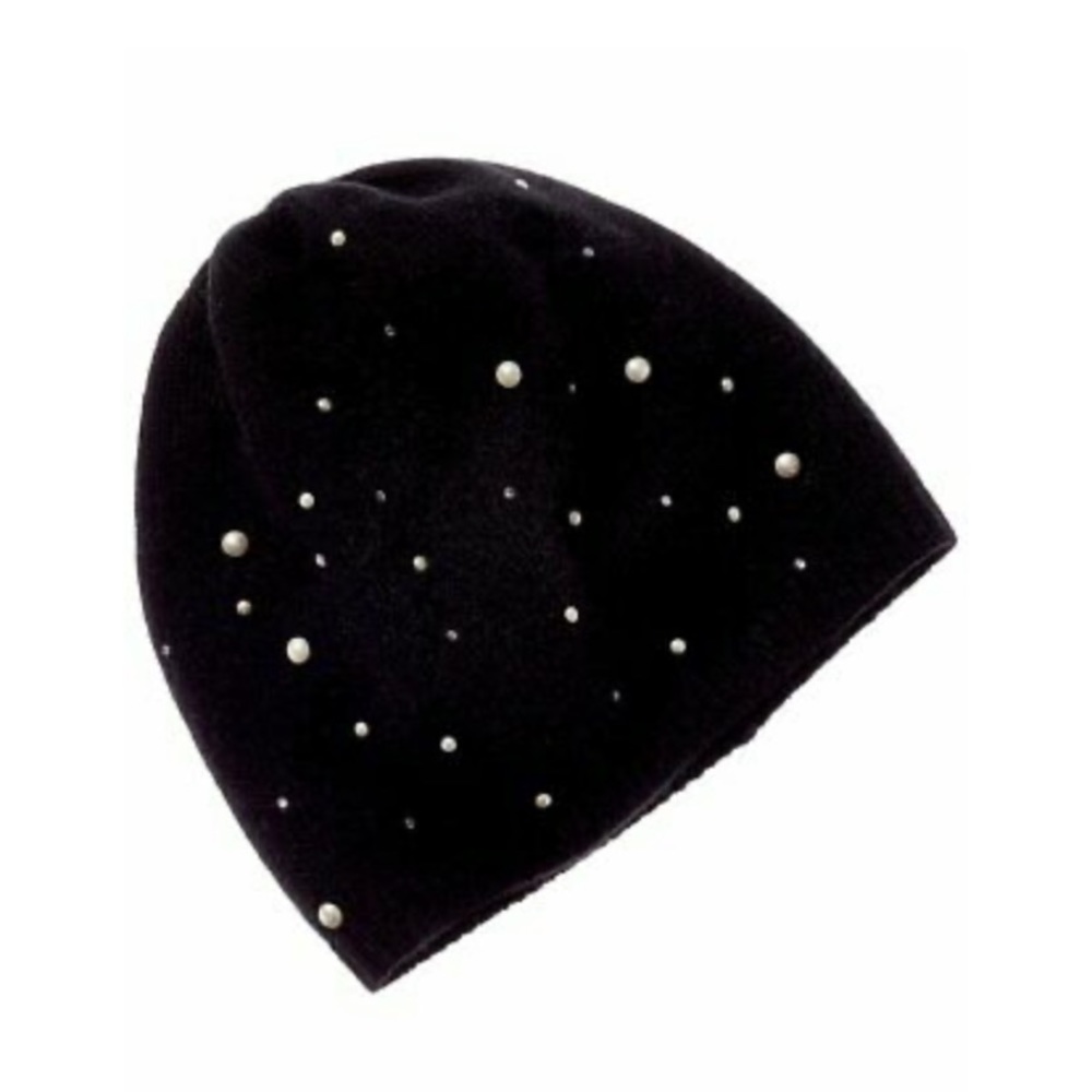 Portolano Cashmere Beanie with studs & perls - Picture 2 of 6